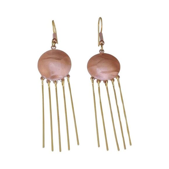 Bohemian Long Copper Fringe Dangle Earrings 3" Gold Tone Boho Hippie Girlcore - Picture 5 of 7